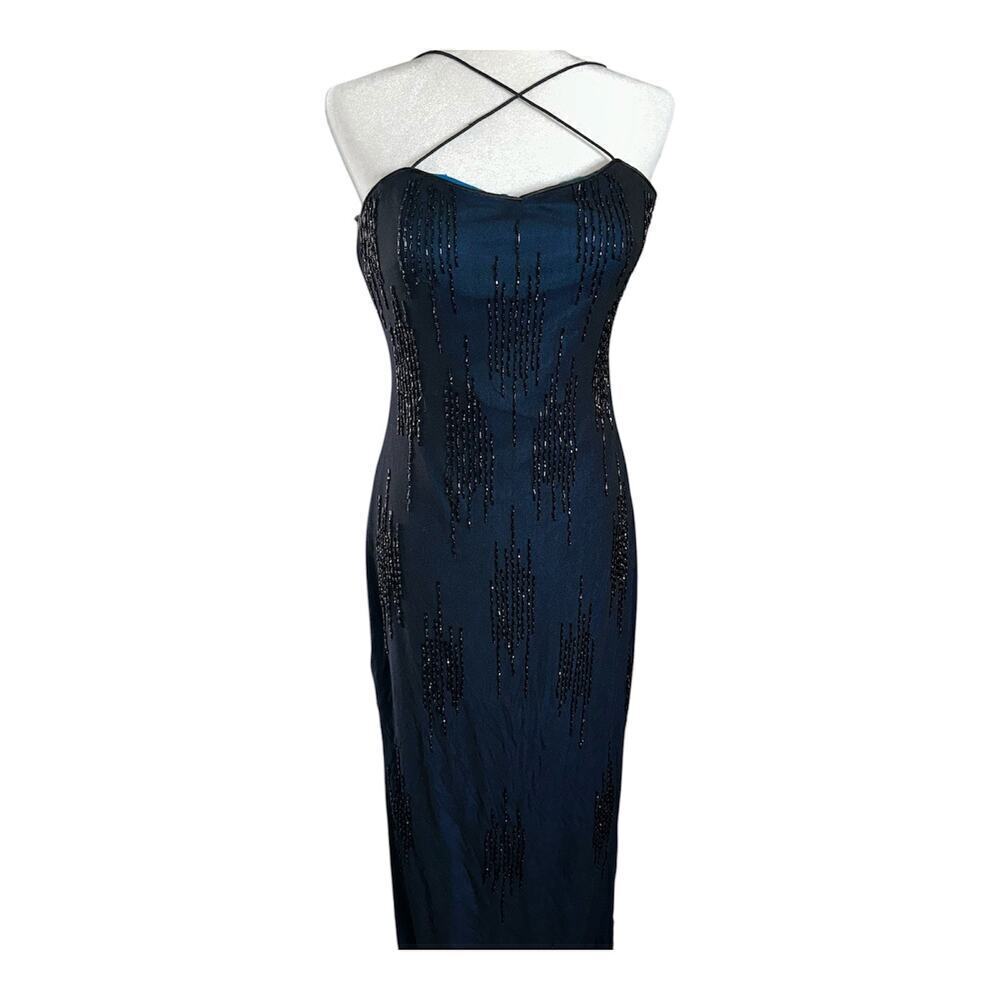 Vintage beaded black and blue gown sz 8 - Picture 3 of 8